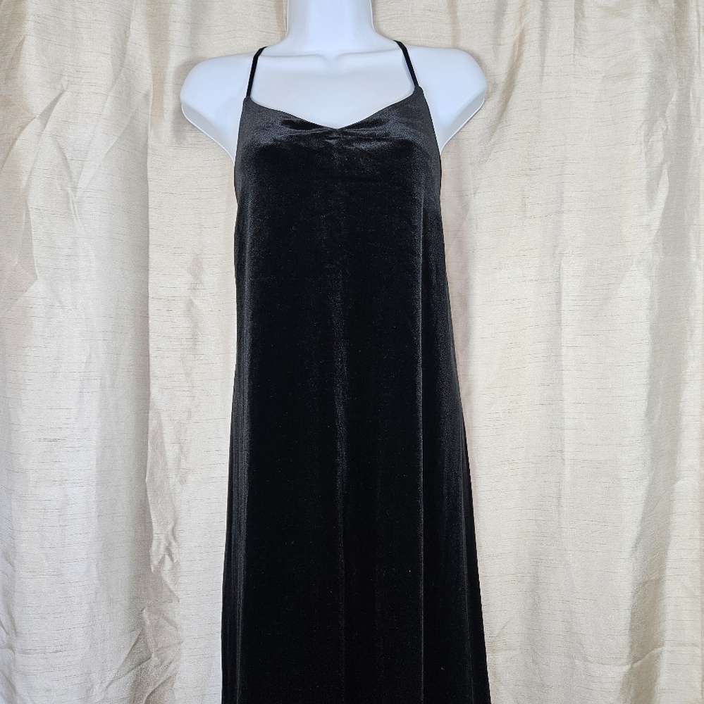 NWOT Loft black velvet halter A-line swing dress Womens Medium - Picture 6 of 9